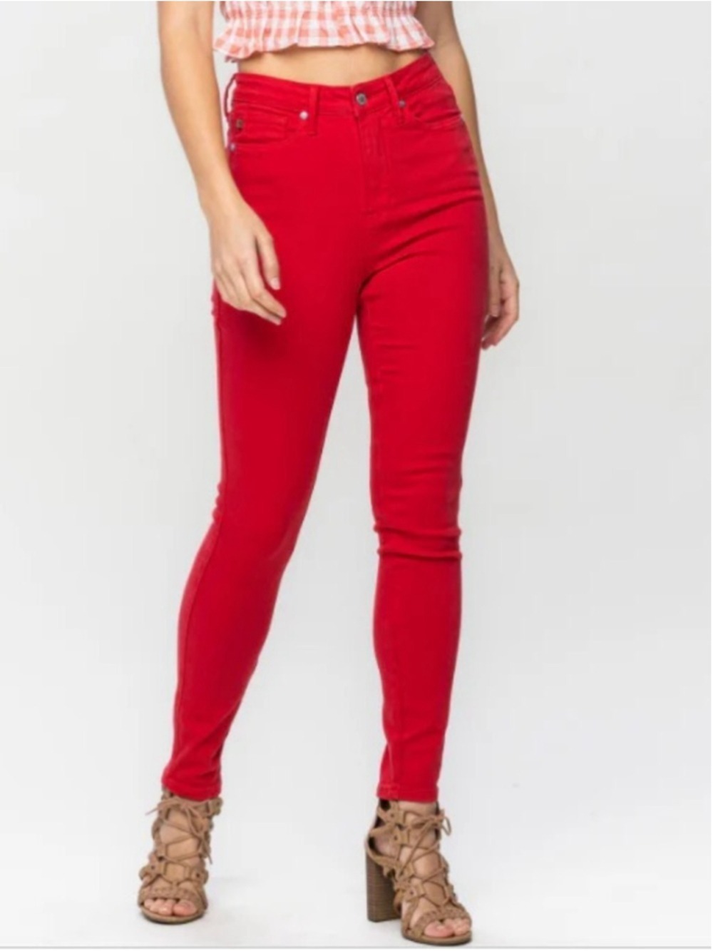 JUDY BLUE "FIRE ENGINE" RED TUMMY CONTROL SKINNY JEANS size 15/32